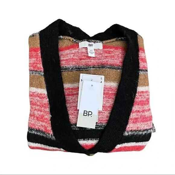 BP BLACK MARL STRIPE Button Down Red Black V-Neck Crop Cardigan Sweater XS - Picture 4 of 16
